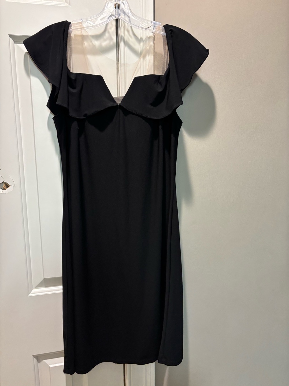 Black Ruffle Sleeve Women's Dress with unique sheer enhancements